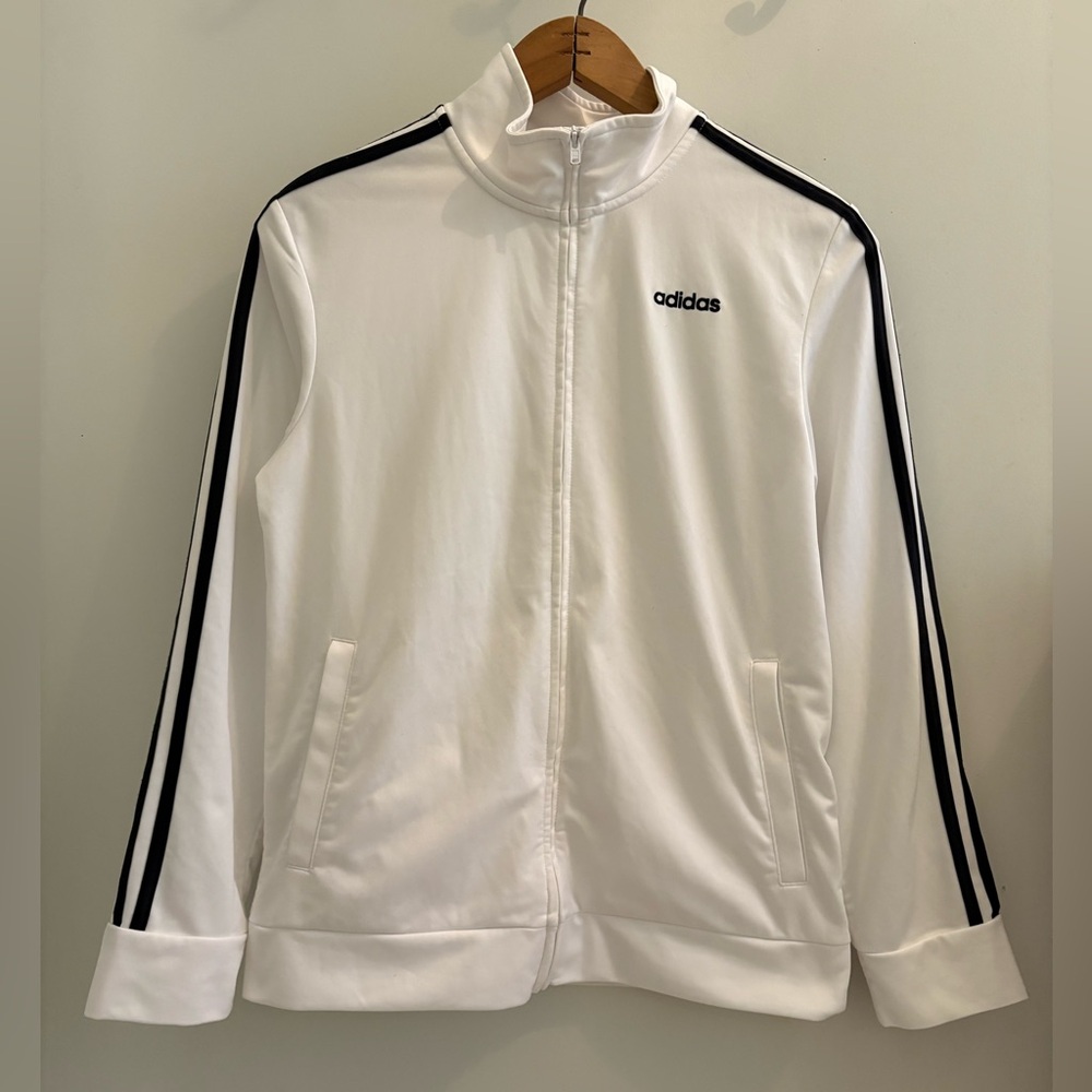 Adidas Classic 3 Stripe White Black Zip-up Jacket VGUC Youth US L / Women’s US S